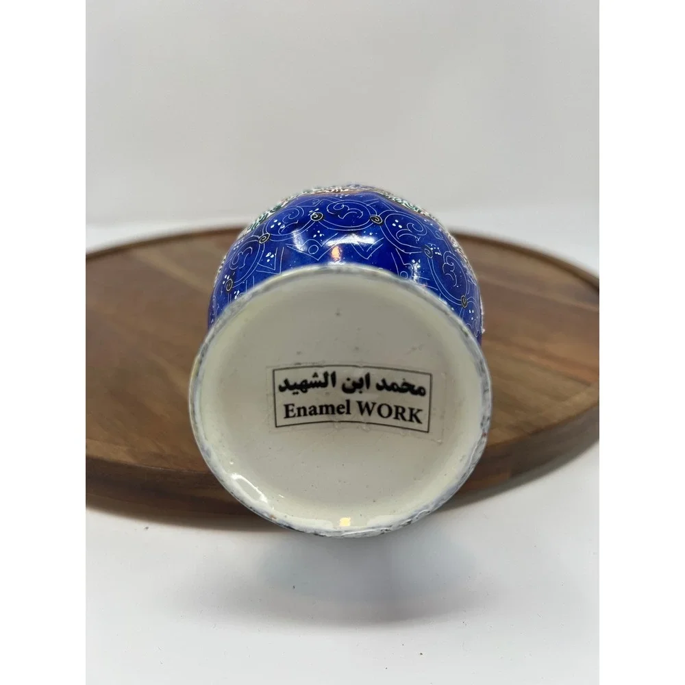 Hand Painted Enamel Vase Blue Floral‎ Pattern Decorative Tabletop Accent